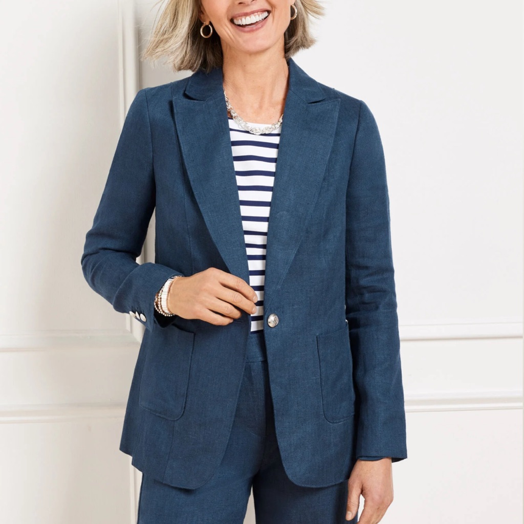 Talbots Wool Indigo Blue Blazer And Straight-Leg Pants - Women’s Suit Set, Sz 10